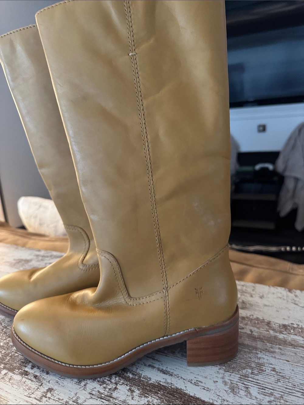 Classic Frye Knee-High Leather Boots in Mustard